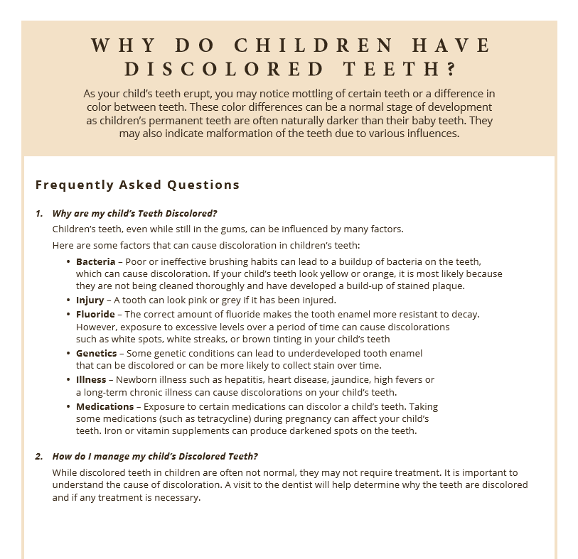 Discolored teeth question and answer about children