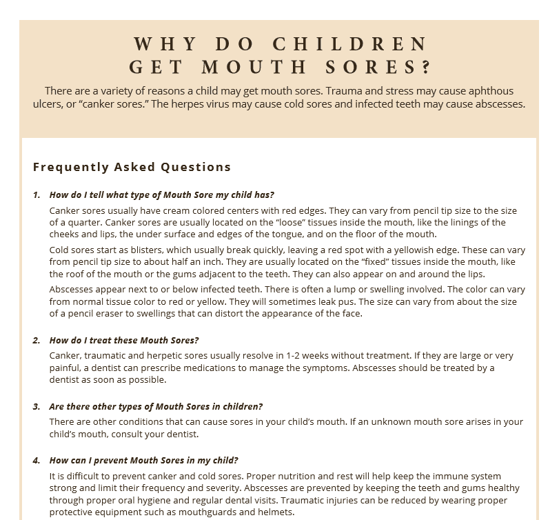 Information about mouth sores in children