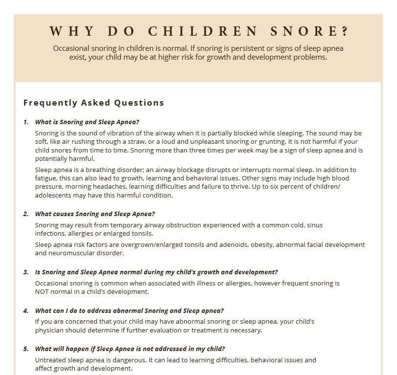 Information on children and snoring causes
