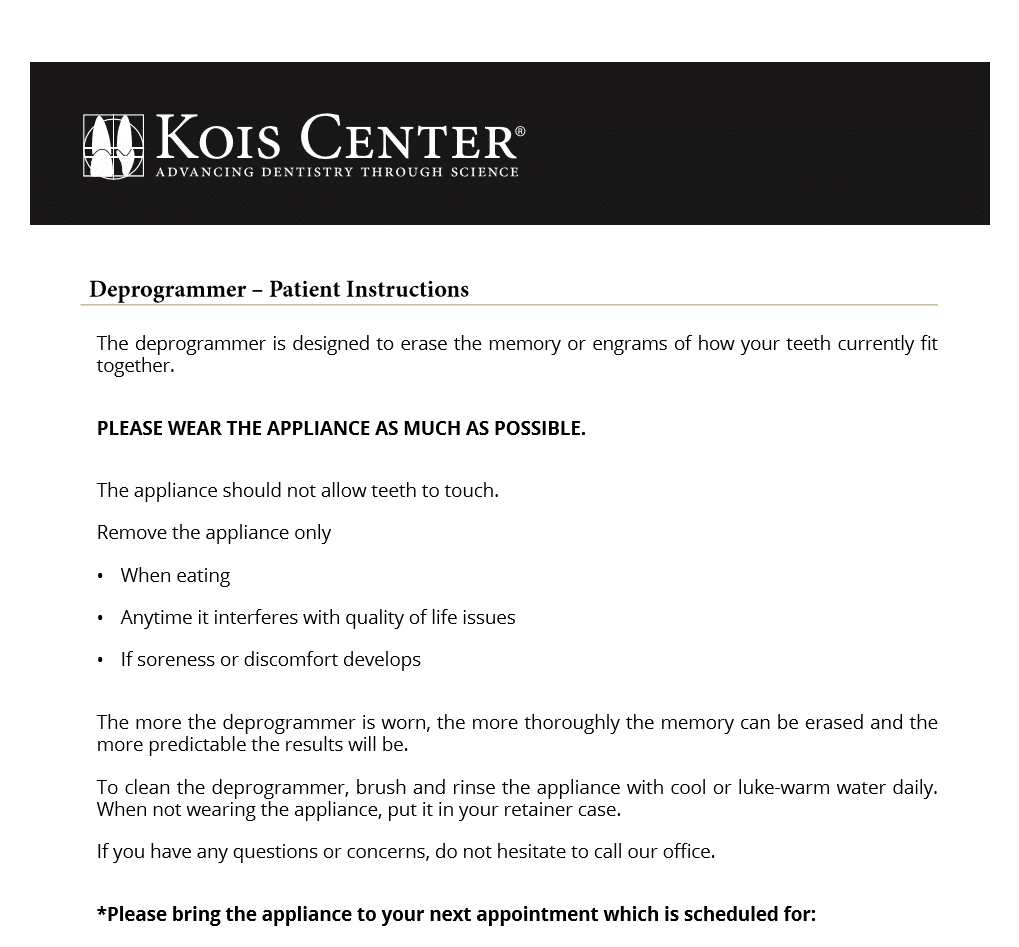 Kois Center information on wearing an oral appliance