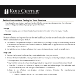 Kois Center instructions for caring for dentures