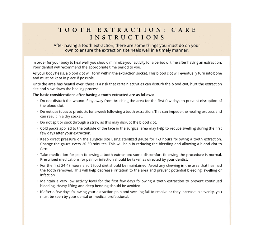 Tooth extraction care instructions