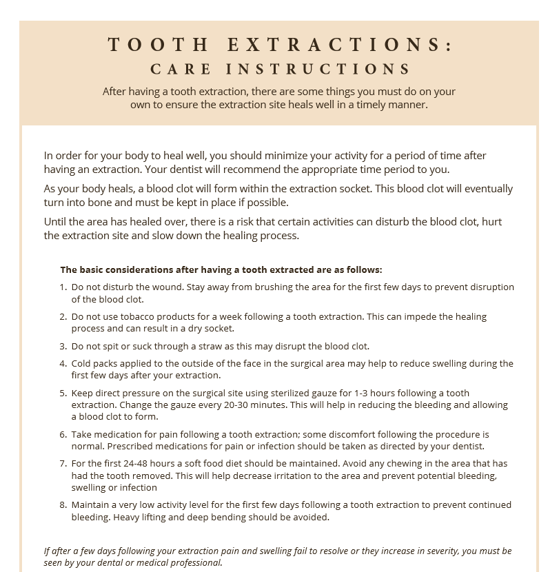 Dental Extractions after care information