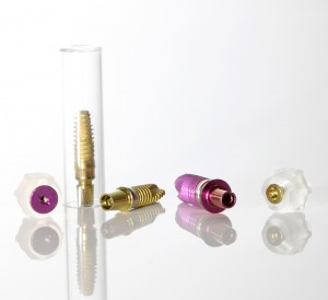 Dental Implant posts and parts sitting on a countertop